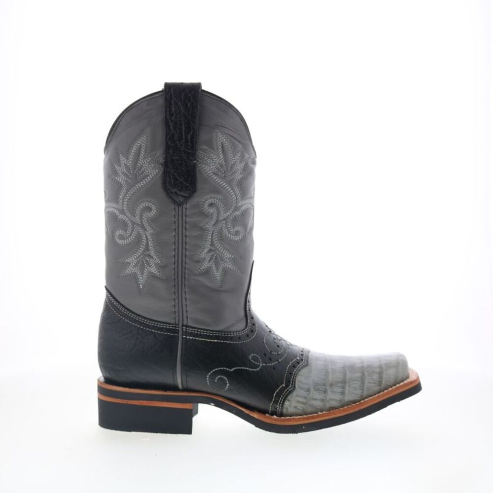 King Exotic Mens Caiman Belly Saddle Mid Square Rubber Sole Gray Boots (NWT)